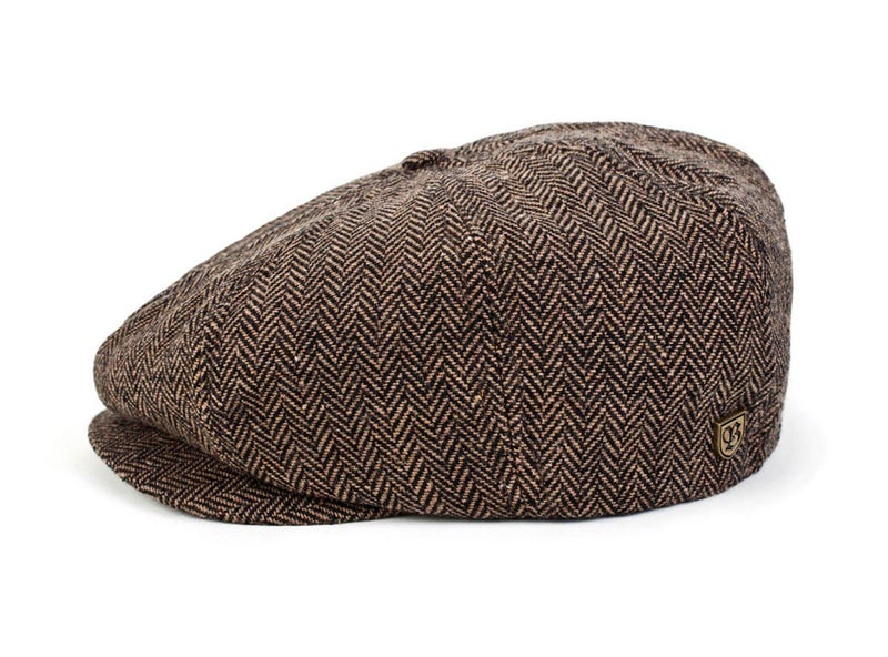 Brixton Men's Brood Newsboy Snap Hat, Brown/Khaki Herringbone, Large